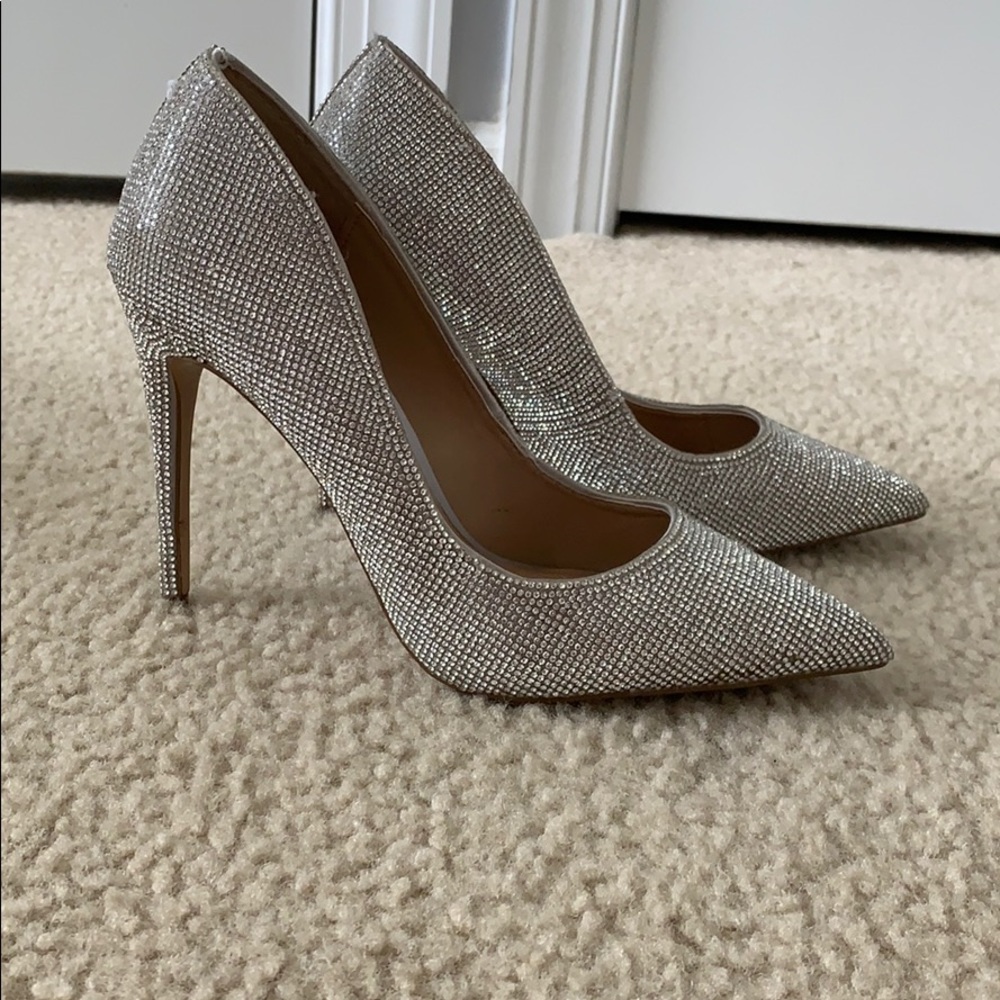Steve Madden Silver Rhinestone Pointed Toe Stiletto Heels
